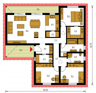 Mirror image | Floor plan of ground floor - BUNGALOW 221